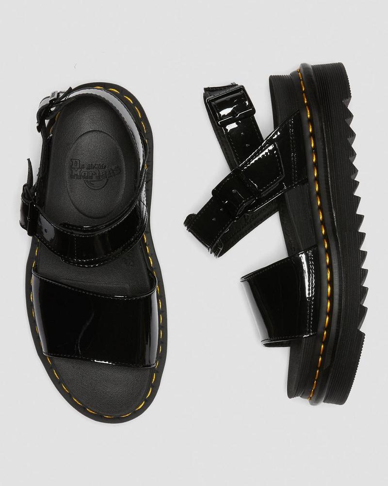 Dr Martens Voss Lak Leren Gladiator Sandalen Dames Zwart | NL 481MQZ